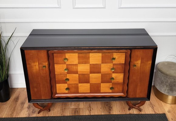 Italian Art Deco Walnut Burl & Brass Sideboard, 1940s-EUP-1717440