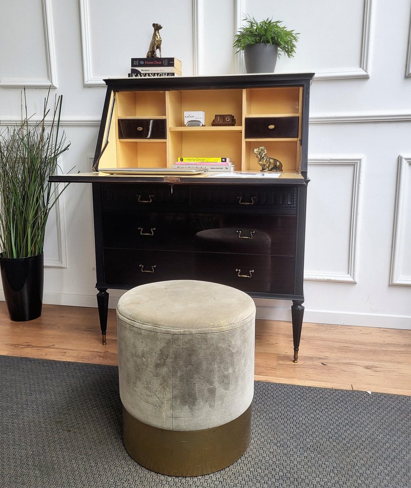 Italian Art Deco Walnut Marble Slant Front Secretary, 1960s