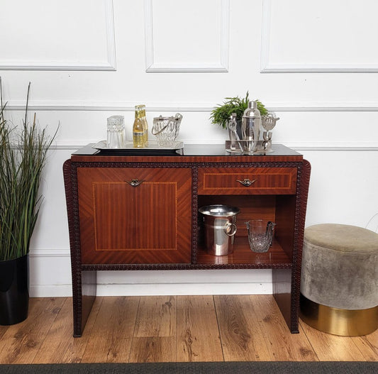 Italian Art Deco Waterfall Dry Bar Cabinet, 1960s