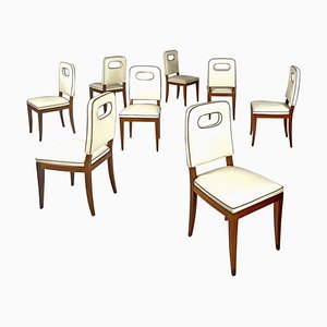 Italian Art Deco White Leather and Wood Chairs attributed to Giovanni Gariboldi, 1940s, Set of 8-GDD-1817216