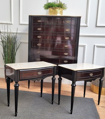 Italian Art Deco Wood and White Marble Tallboy Chest of Drawers, 1950s-EUP-1342899