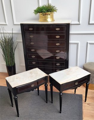 Italian Art Deco Wood and White Marble Tallboy Chest of Drawers, 1950s-EUP-1342899