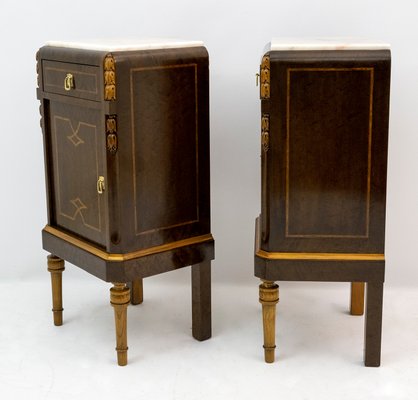 Italian Art Nouveau Bedside Tables and Dresser in Thuja Briar and Portuguese Pink Marble, 1920s, Set of 3-FER-1061100