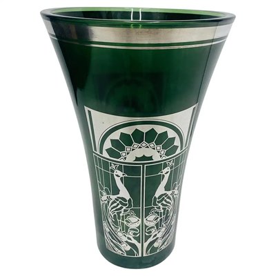 Italian Art Nouveau Green Glass & Silver Vase, 1900-NMK-1275086