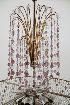 Italian Art Nouveau Handcrafted Murano Glass Waterfall Chandelier in Brass and Crystal-VNE-965975