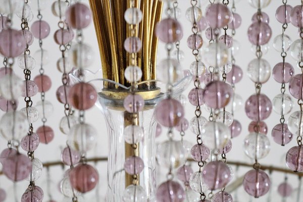 Italian Art Nouveau Handcrafted Murano Glass Waterfall Chandelier in Brass and Crystal-VNE-965975