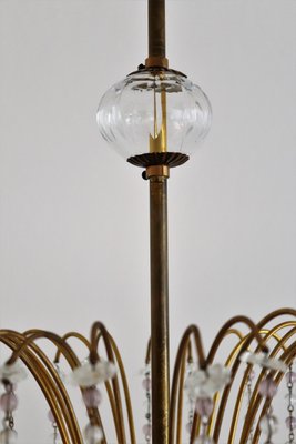 Italian Art Nouveau Handcrafted Murano Glass Waterfall Chandelier in Brass and Crystal-VNE-965975