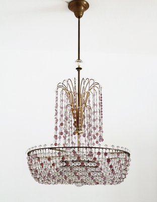 Italian Art Nouveau Handcrafted Murano Glass Waterfall Chandelier in Brass and Crystal-VNE-965975