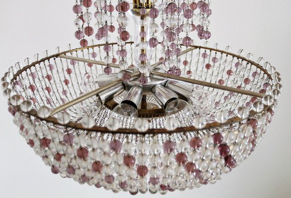 Italian Art Nouveau Handcrafted Murano Glass Waterfall Chandelier in Brass and Crystal-VNE-965975