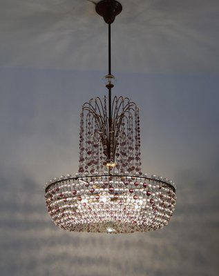 Italian Art Nouveau Handcrafted Murano Glass Waterfall Chandelier in Brass and Crystal-VNE-965975