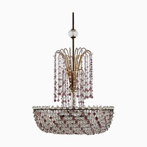 Italian Art Nouveau Handcrafted Murano Glass Waterfall Chandelier in Brass and Crystal-VNE-965975