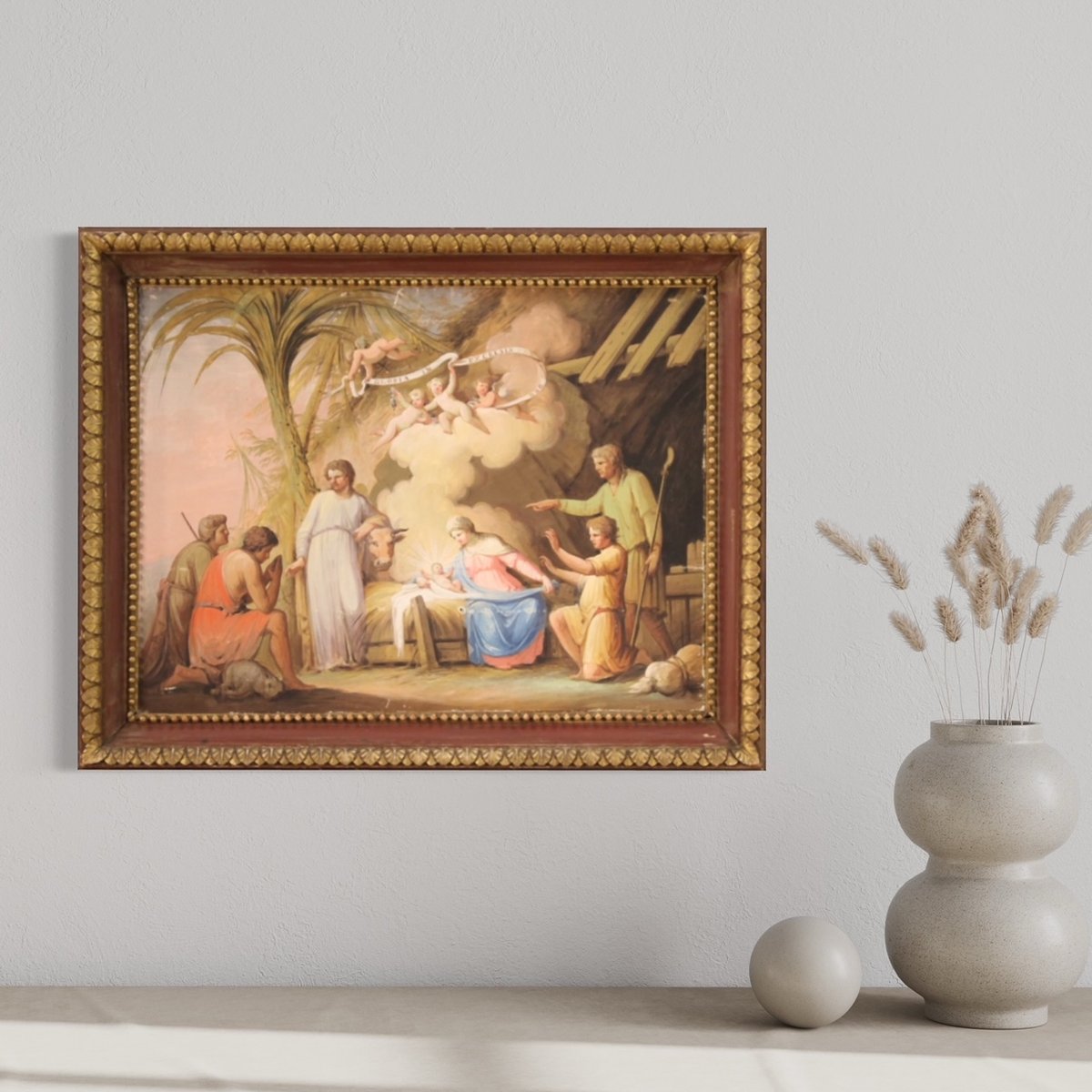 Italian Artist, Adoration of the Shepherds, 19th Century, Tempera on Paper on Canvas