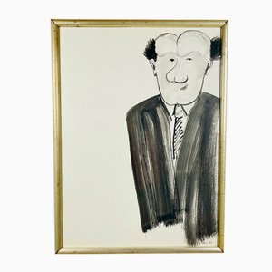 Italian Artist, Caricature Portrait, Watercolor on Paper, 1983, Framed-WQC-1704552