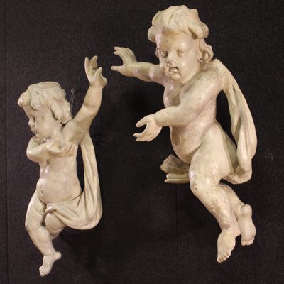 Italian Artist, Cherub Sculptures, 1740, Wood, Set of 2