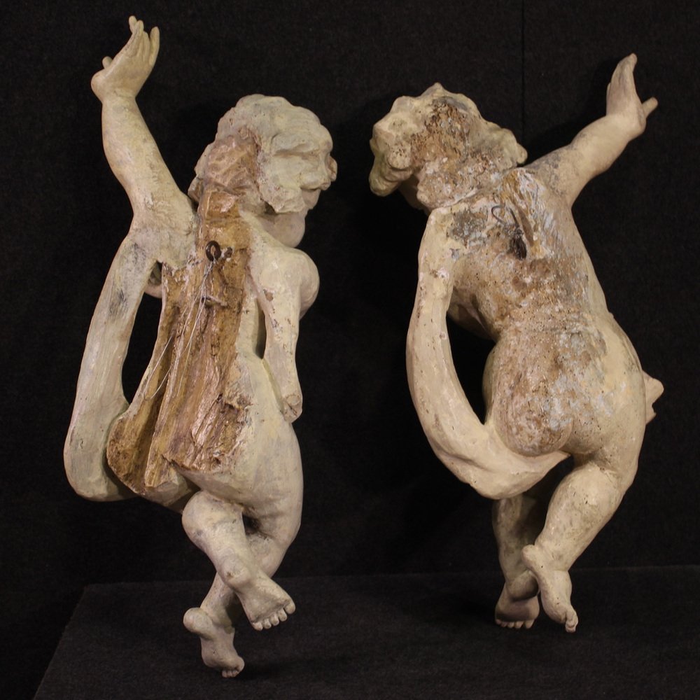 Italian Artist, Cherub Sculptures, 1740, Wood, Set of 2