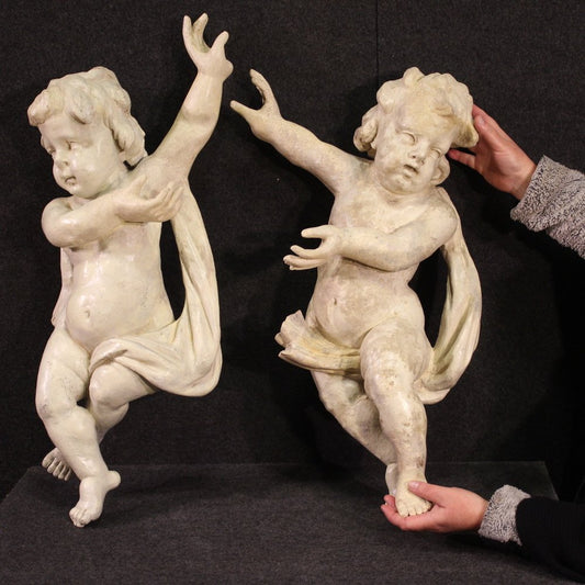 Italian Artist, Cherub Sculptures, 1740, Wood, Set of 2