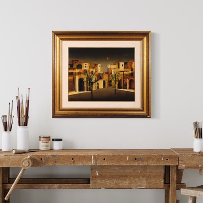 Italian Artist, City District, 1980, Mixed Media on Masonite, Framed-RP-1822467