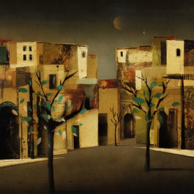 Italian Artist, City District, 1980, Mixed Media on Masonite, Framed-RP-1822467