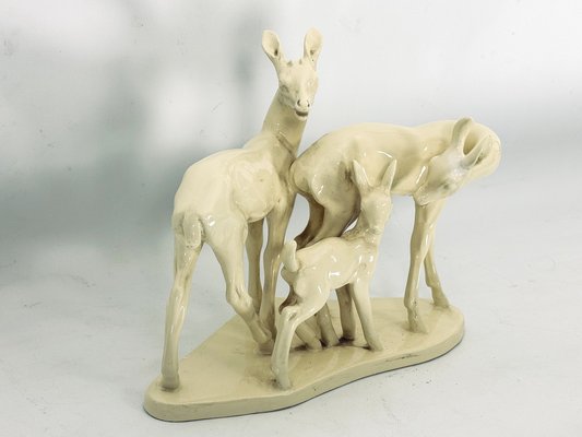 Italian Artist, Deer Family Sculpture, Ceramic, 1950s-OT-1811396