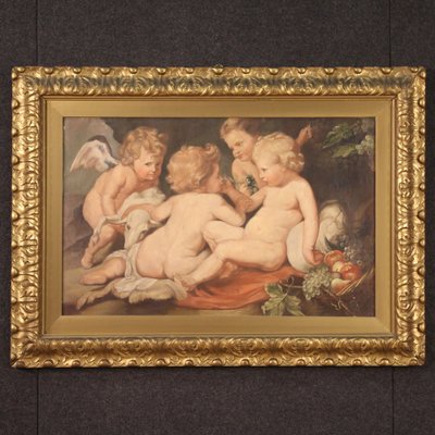 Italian Artist, Game of Cherubs, 1970, Tempera on Canvas, Framed-RP-1705012