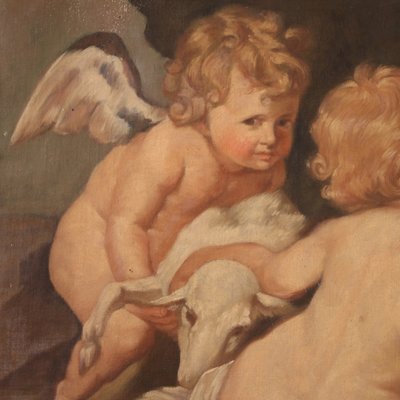 Italian Artist, Game of Cherubs, 1970, Tempera on Canvas, Framed-RP-1705012