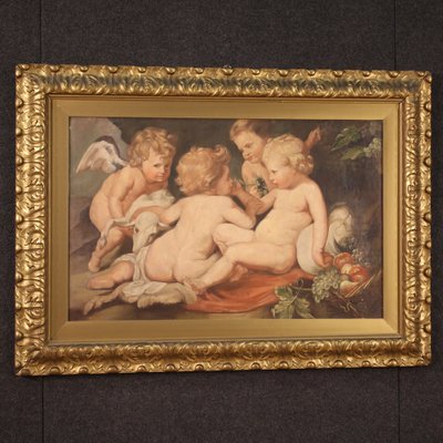 Italian Artist, Game of Cherubs, 1970, Tempera on Canvas, Framed-RP-1705012