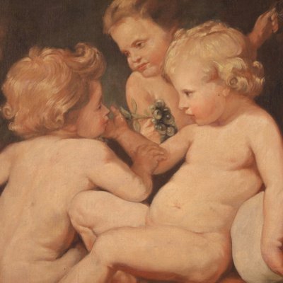 Italian Artist, Game of Cherubs, 1970, Tempera on Canvas, Framed-RP-1705012