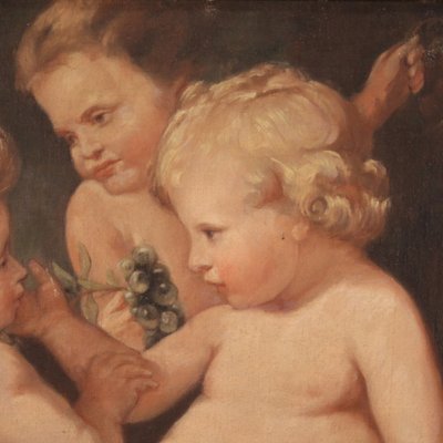 Italian Artist, Game of Cherubs, 1970, Tempera on Canvas, Framed-RP-1705012