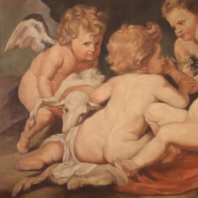 Italian Artist, Game of Cherubs, 1970, Tempera on Canvas, Framed-RP-1705012