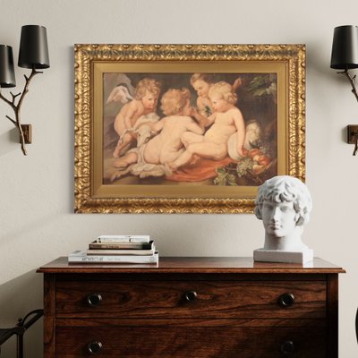 Italian Artist, Game of Cherubs, 1970, Tempera on Canvas, Framed-RP-1705012