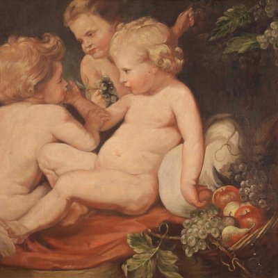 Italian Artist, Game of Cherubs, 1970, Tempera on Canvas, Framed-RP-1705012