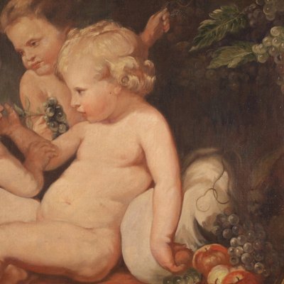 Italian Artist, Game of Cherubs, 1970, Tempera on Canvas, Framed-RP-1705012