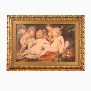 Italian Artist, Game of Cherubs, 1970, Tempera on Canvas, Framed-RP-1705012