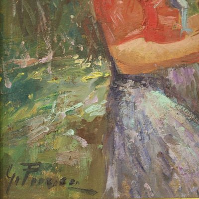 Italian Artist, Girl with a Calf, Mid-20th Century, Oil on Board-RP-1340619