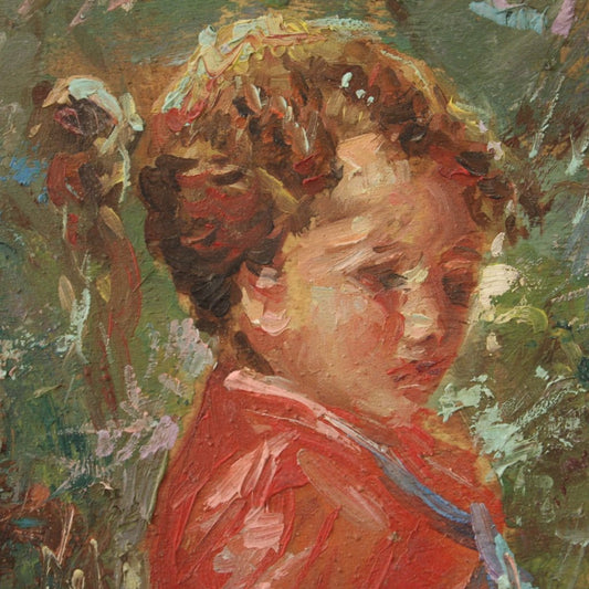 Italian Artist, Girl with a Calf, Mid-20th Century, Oil on Board