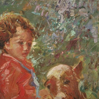 Italian Artist, Girl with a Calf, Mid-20th Century, Oil on Board-RP-1340619