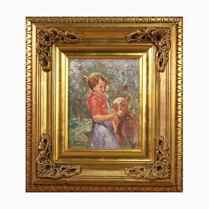 Italian Artist, Girl with a Calf, Mid-20th Century, Oil on Board-RP-1340619