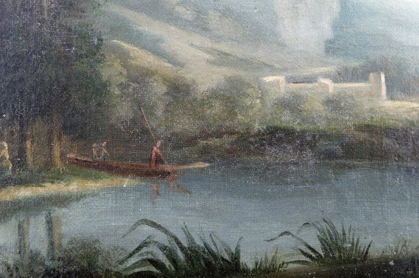 Italian Artist, Grand Tour Romantic Lake Scene, 19th Century, Oil Painting, Framed-XNH-1804557