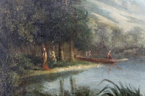 Italian Artist, Grand Tour Romantic Lake Scene, 19th Century, Oil Painting, Framed-XNH-1804557