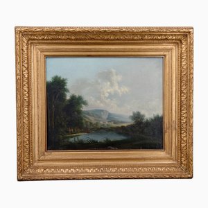 Italian Artist, Grand Tour Romantic Lake Scene, 19th Century, Oil Painting, Framed-XNH-1804557