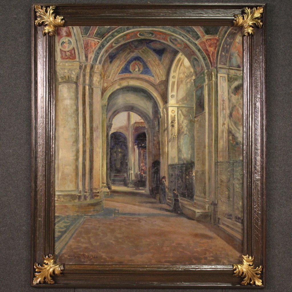 Italian Artist, Interior Scene, 1924, Oil on Canvas, Framed