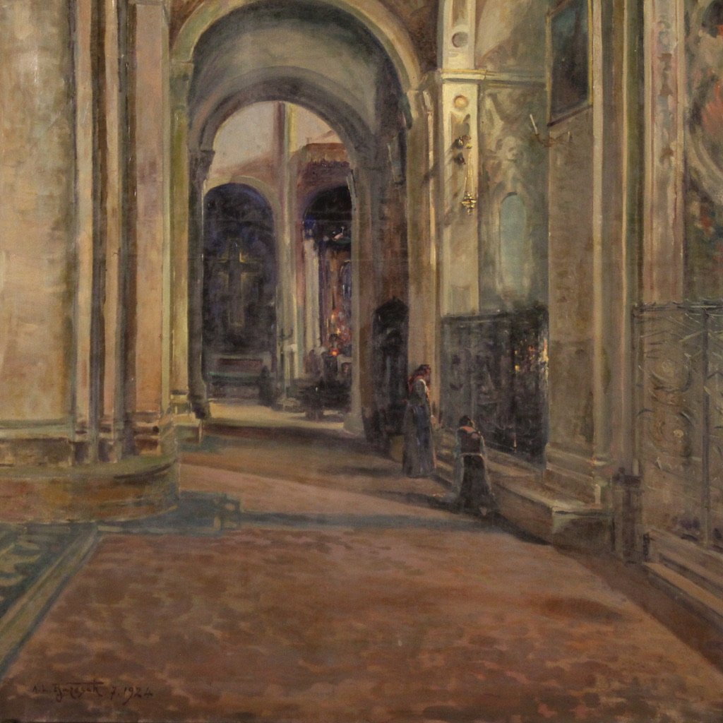 Italian Artist, Interior Scene, 1924, Oil on Canvas, Framed