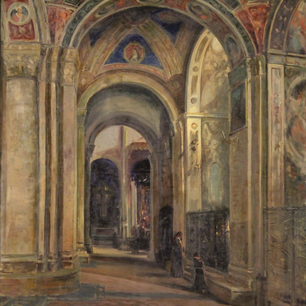 Italian Artist, Interior Scene, 1924, Oil on Canvas, Framed