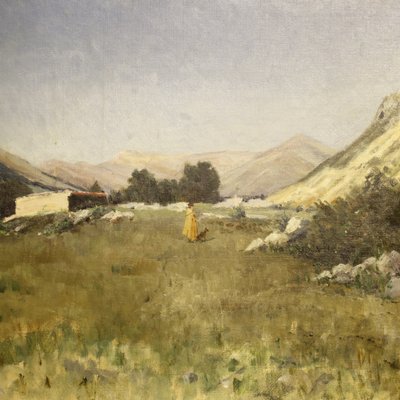 Italian Artist, Landscape with Hunter, 1899, Oil on Canvas, Framed-RP-1797412