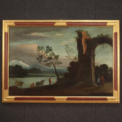 Italian Artist, Landscape with Ruins, 18th Century, Oil on Canvas, Framed-RP-1806922