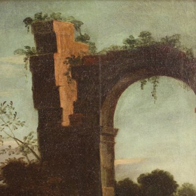 Italian Artist, Landscape with Ruins, 18th Century, Oil on Canvas, Framed-RP-1806922