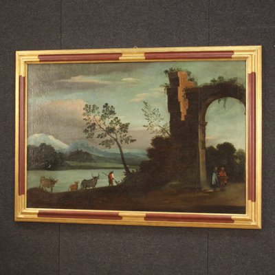 Italian Artist, Landscape with Ruins, 18th Century, Oil on Canvas, Framed-RP-1806922