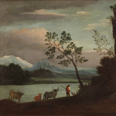 Italian Artist, Landscape with Ruins, 18th Century, Oil on Canvas, Framed-RP-1806922