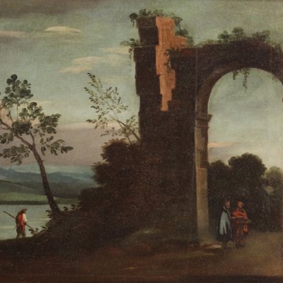 Italian Artist, Landscape with Ruins, 18th Century, Oil on Canvas, Framed-RP-1806922