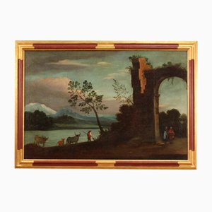 Italian Artist, Landscape with Ruins, 18th Century, Oil on Canvas, Framed-RP-1806922